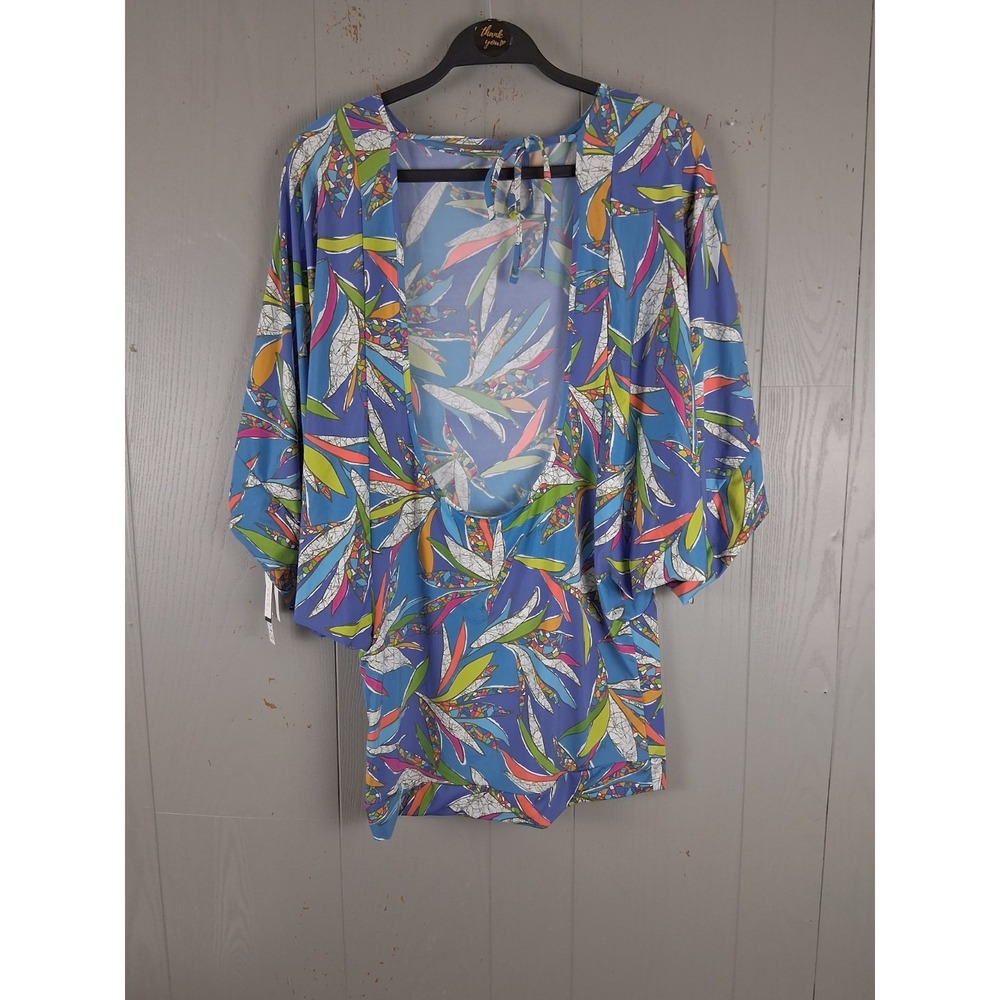 NEW Trina Turk Swim Spa Tunic Cover Up S Blue Kimono‎ Sleeve Resort MSRP $144 - Picture 2 of 11
